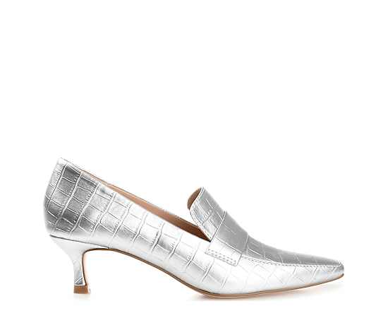 Journee Collection Celina Womens Square Closed Toe Kitten Heel Pumps, 9 Medium, Silver