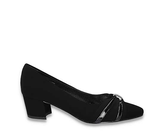Easy Street Millie Womens Pointed Closed Toe Block Heel Pumps, 10 Narrow, Black