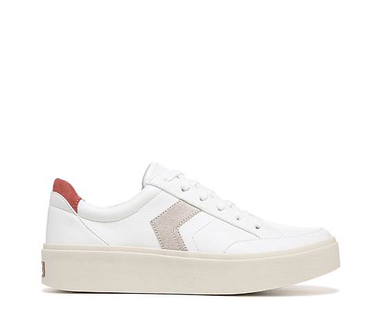 Dr. Scholl's Women's Madison-Lace Closed Round Toe Lace Up Platform Sneakers - White/Red Faux Leather