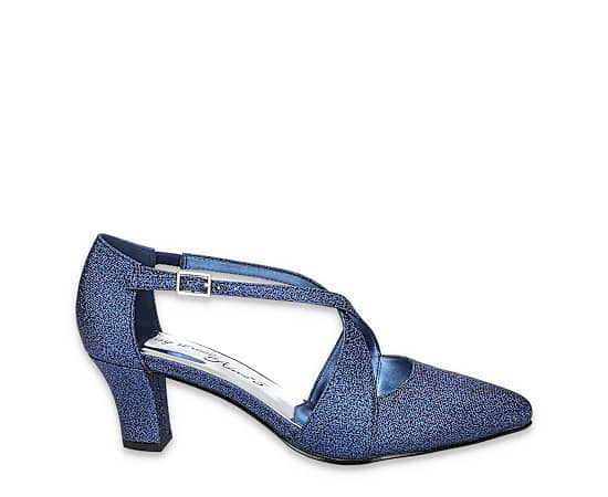 Easy Street Elegance Womens Round Closed Toe Block Heel Pumps, 8 1/2 Wide, Blue
