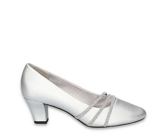 Easy Street Cristiny Womens Round Closed Toe Block Heel Pumps, 9 Medium, Silver