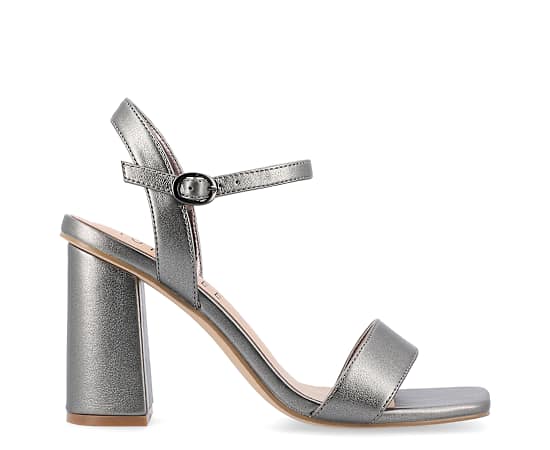 Journee Collection Women's Tivona Square Toe Block Heel Dress Sandals - Pewter