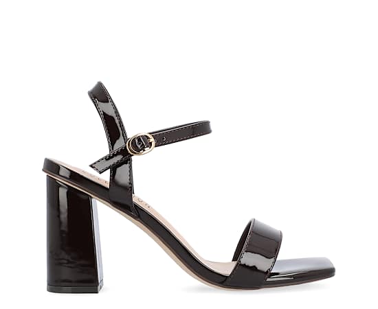 Journee Collection Women's Tivona Square Toe Block Heel Dress Sandals - Dark Brown Patent