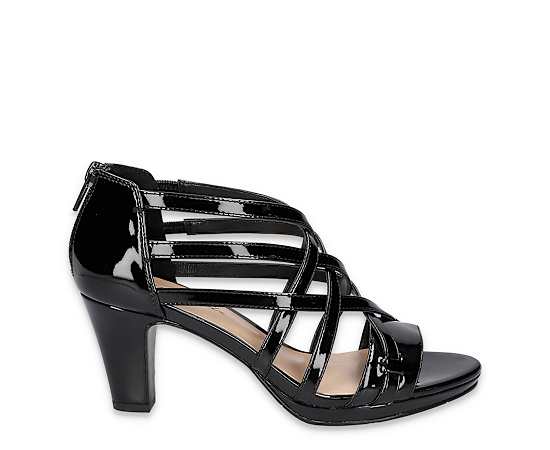Easy Street Women's Bee Zip Platform Sandals - Black Patent- Manmade