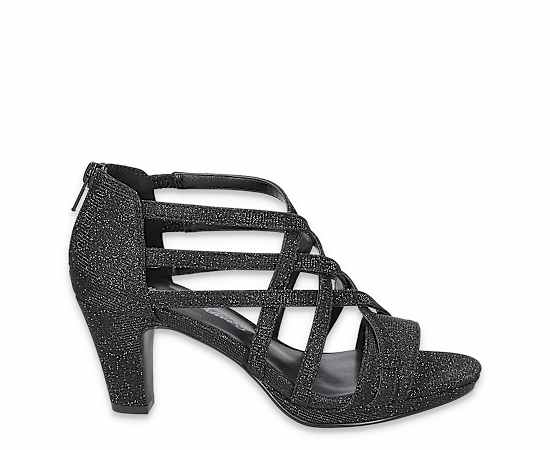 Easy Street Women's Bee Zip Platform Sandals - Black Glitter- Fabric