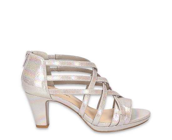 Easy Street Women's Bee Zip Platform Sandals - Natural Iridescent- Fabric