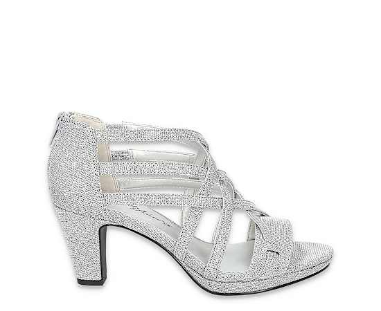 Easy Street Women's Bee Zip Platform Sandals - Silver Glitter- Fabric