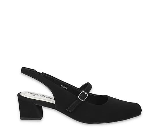 Easy Street Women's Cameo Square Toe Slingback Pumps - Black Lame