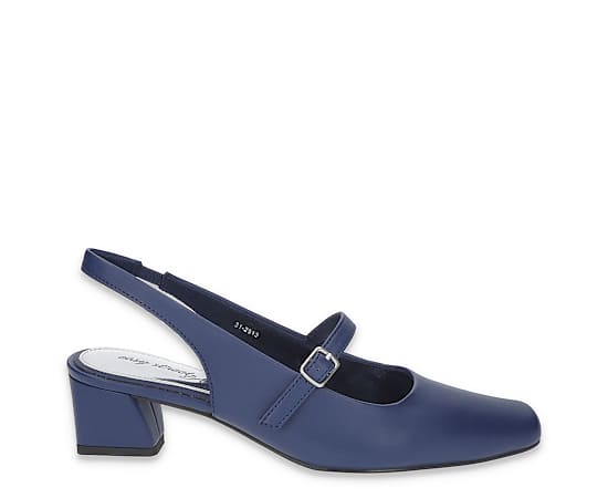 Easy Street Women's Cameo Square Toe Slingback Pumps - Navy Satin