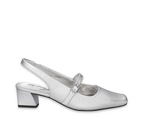 Easy Street Women's Cameo Square Toe Slingback Pumps - Silver Satin