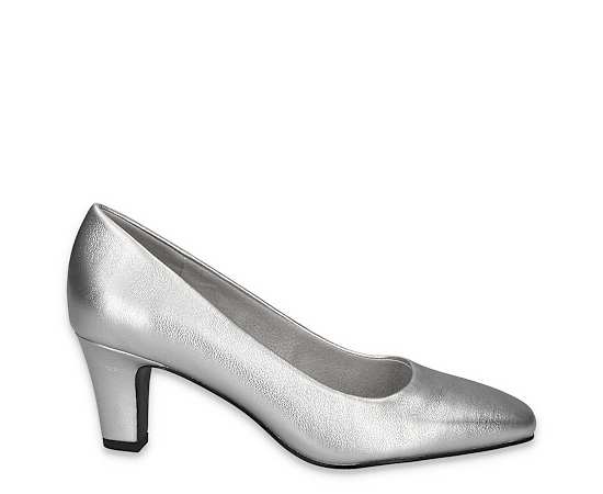 Easy Street Womens Poet Stiletto Heel Pumps, 6 Medium, Silver