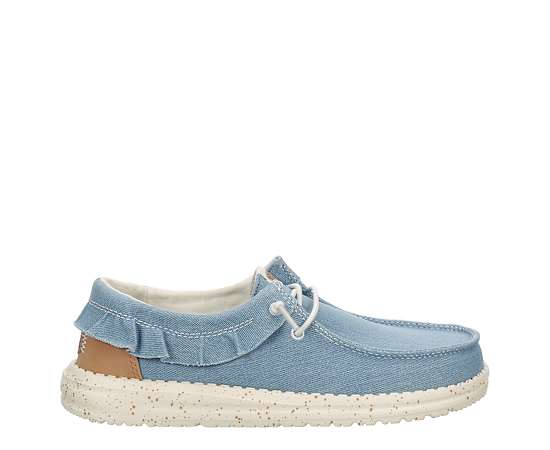 HEYDUDE-WOMENS WENDY DENIM RUFFLE SLIP ON SNEAKER