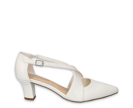 Easy Street Elegance Womens Round Closed Toe Stiletto Heel Pumps, 7 1/2 Medium, White