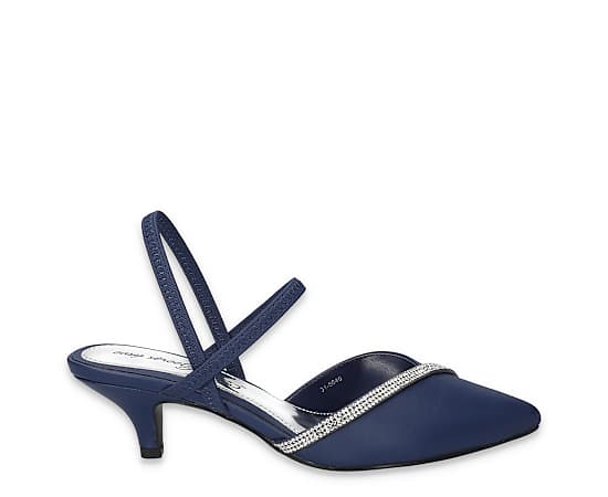Easy Street Women's Unna Slip-On Pumps - Navy Satin W/ Stones