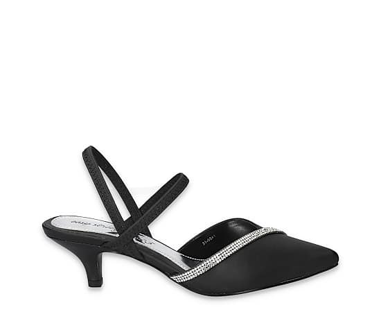 Easy Street Women's Unna Slip-On Pumps - Black Satin W/ Stones