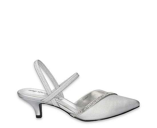 Easy Street Unna Womens Pointed Closed Toe Kitten Heel Pumps, 7 Medium, Silver