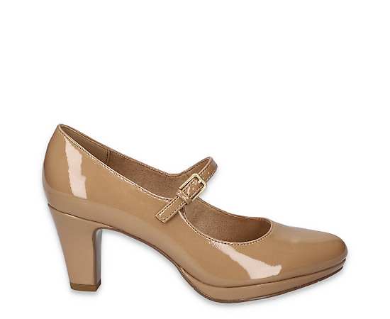 Easy Street Women's Zest Buckle Platform Pumps - Nude patent