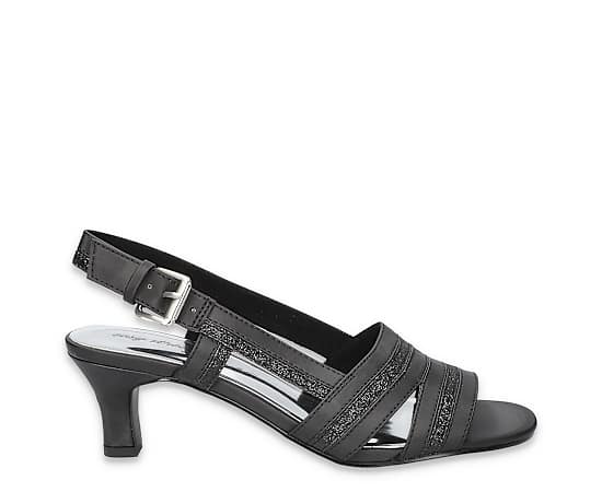 Easy Street Women's Meghan Slingback Heeled Sandals - Black Satin