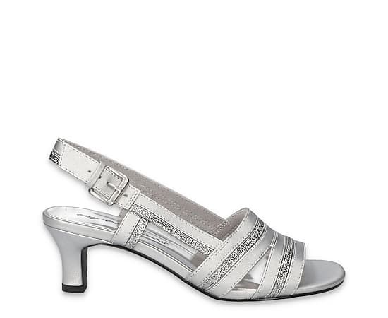 Easy Street Women's Meghan Slingback Heeled Sandals - Silver Satin