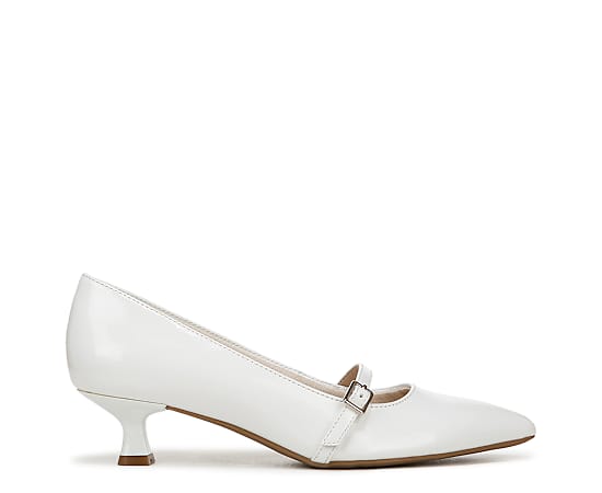 LifeStride Women's Madelyn Mary Jane Pointed Toe Kitten Heel Pumps - White Faux Patent Leather