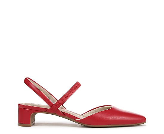 LifeStride Women's Lainey Pointed Toe Block Heel Pumps - Fire Red Faux Leather
