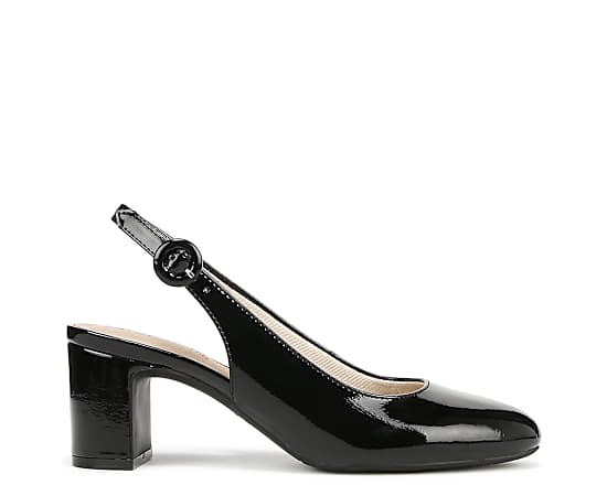 LifeStride Women's Tia Block Heel Slingback Pumps - Black Faux Patent
