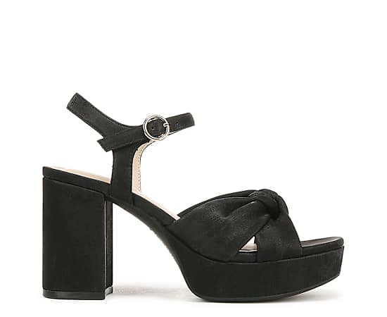 LifeStride Women's August Square Open Toe Platform Sandals - Black Faux Leather