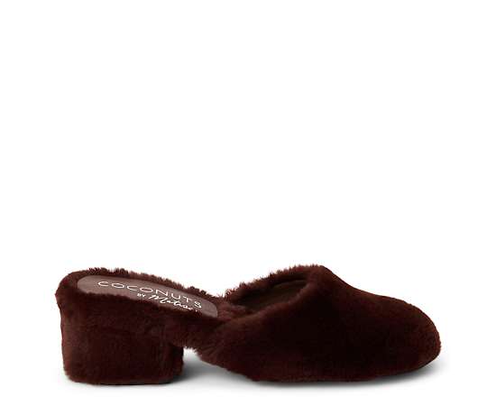 WOMENS TEDDY FAUX FUR MULE PUMP