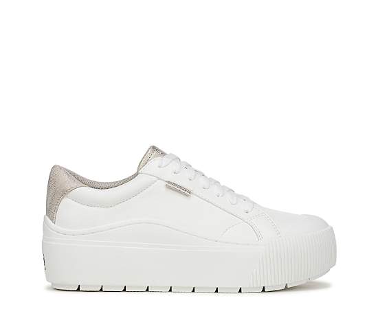 Dr. Scholl's Women's Time Off Max Lace Up Sneaker Shoes White Gold Faux Leather DRSCH 8.0 M