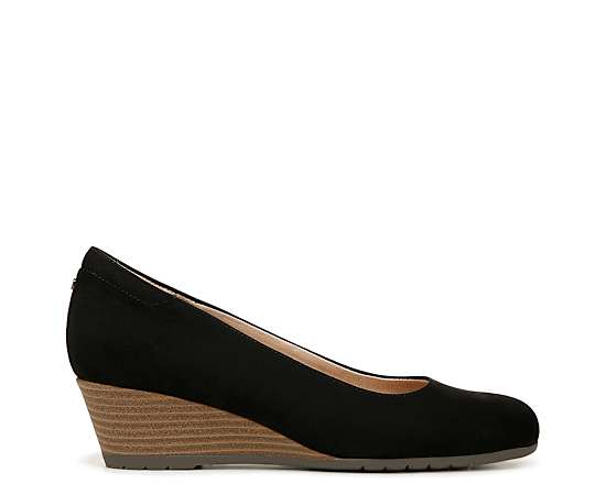 Dr. Scholl's Women's Be Flex Wedge Pump Shoes Black Microsuede DRSCH 6.0 W