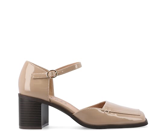 Journee Collection Women's Evangeline Square Toe Pumps - Taupe Patent