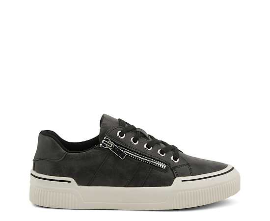 Patrizia Women's Darah Lace-Up Sneakers with Side Zipper and Metallic Accents - Black
