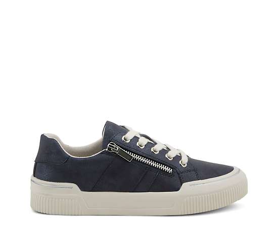 Patrizia Women's Darah Lace-Up Sneakers with Side Zipper and Metallic Accents - Navy