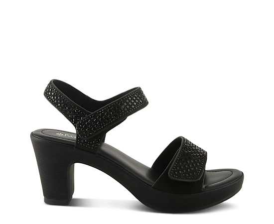 Patrizia Women's Shine Crystal Strap Platform Heeled Sandals - Black