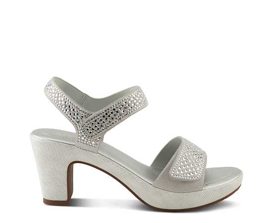 Patrizia Women's Shine Crystal Strap Platform Heeled Sandals - Silver