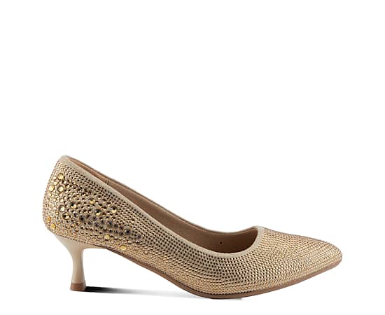 Patrizia Women's Tyanna Jeweled Kitten Heel Pump with Crystals - Gold