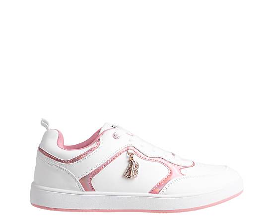 bebe Women's Stylish and Sparkly Sneaker with Rhinestone Dangle Charms - White multi