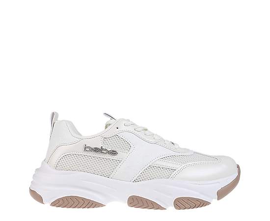bebe Women's Sneaker with Chunky Outsole and Mixed Material Upper - Off-white