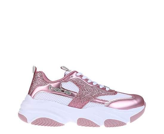 bebe Women's Sneaker with Chunky Outsole and Mixed Material Upper - Pink multi