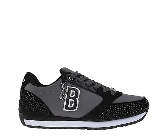bebe Women's Sneaker with Embellised Upper and Dangle Charm - Black/grey
