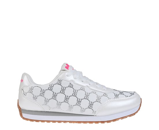 bebe Women's Sneaker with Rhinestone bebe Mesh Upper - White