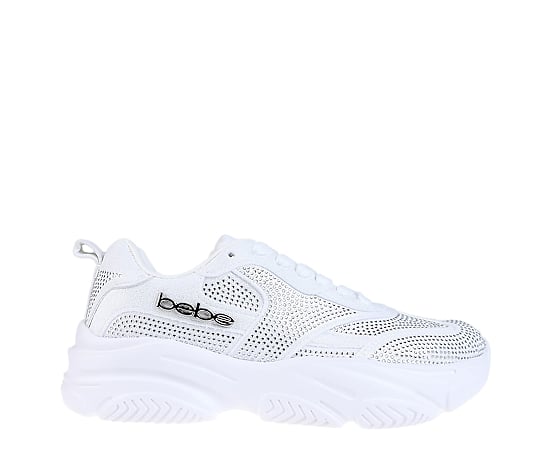 bebe Women's Sneaker with Mesh Upper and Rhinestones Embellishment - White