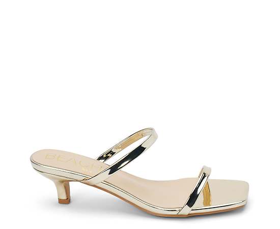 Beach by Matisse Two-Band Sandal with Square Toe & Kitten Heel - Jeanne - Metallic - Size 6