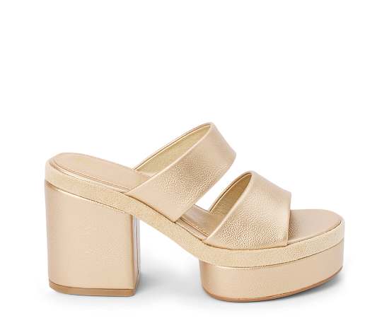Beach by Matisse Two-Band Platform Sandal with Chunky Block Heel - Graham - Metallic - Size 10