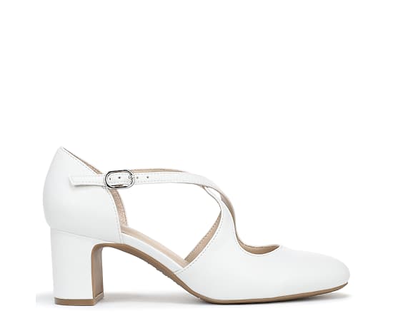 LifeStride Women's Tracy Crisscross Block Heel Pumps - Bright White Faux Leather