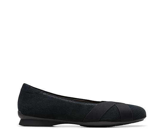 Clarks Women's Jazmynn Gem Round Toe Flats - Black Suede