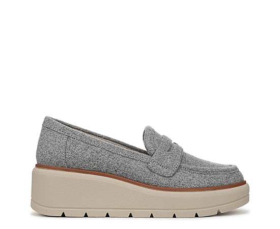 Dr. Scholl's Women's Nice Day Max Platform Loafer Shoes Light Grey Fabric DRSCH Leather 11.0 M