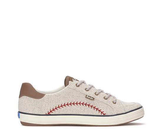 Keds Women's Center III Pennant Woven Lace-Up Canvas Sneakers in Natural/Red size 12 - M