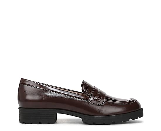 LifeStride Women's London 3 Lug Sole Penny Loafers - Cognac Brown Smooth Faux Leather