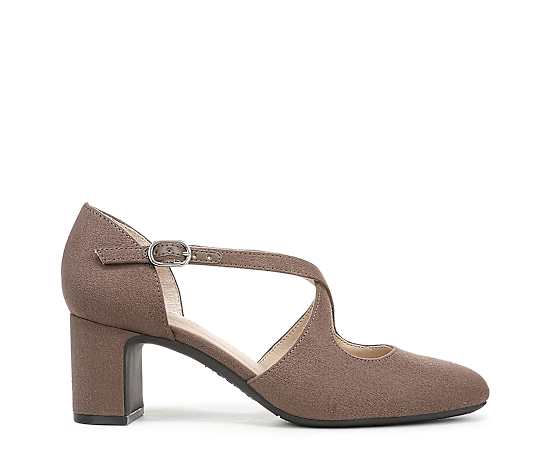 LifeStride Women's Tracy Crisscross Block Heel Pumps - Mocha Microfiber